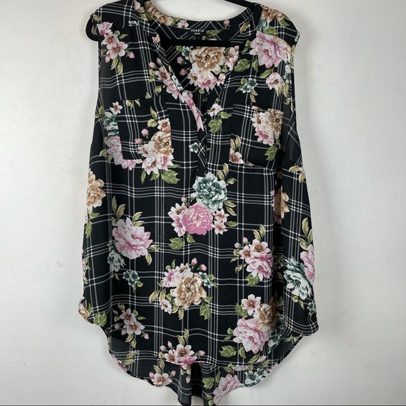 Torrid Harper Blouse Georgette Black Plaid Floral Size 2X - Picture 5 of 7